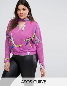 Топ с рукавами летучая мышь и принтом ASOS CURVE - Мульти