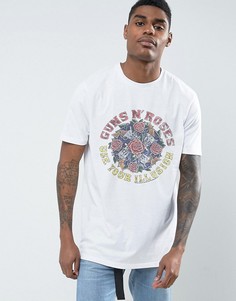 Удлиненная футболка с принтом Guns N Roses ASOS - Белый