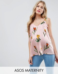 Свободный топ на тонких бретельках с цветочным принтом ASOS Maternity - Розовый