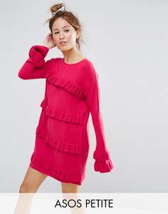 Платье с рюшами и рукавами клеш ASOS PETITE - Розовый