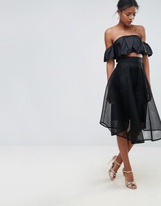 Расклешенная тюлевая юбка на шнуровке New Look - Черный