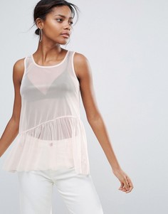 Сетчатый топ с баской New Look - Розовый