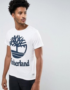 Белая узкая футболка с крупным логотипом Timberland - Белый