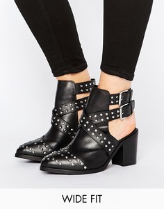 Кожаные туфли для широкой стопы с вырезами и заклепками ASOS ROCKY - Черный