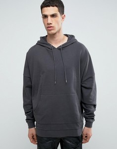 Oversize-худи удлиненного кроя выбеленного черного цвета ASOS - Черный