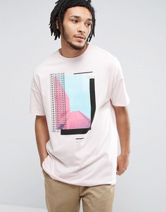 Розовая оversize-футболка с абстрактным принтом ASOS - Розовый