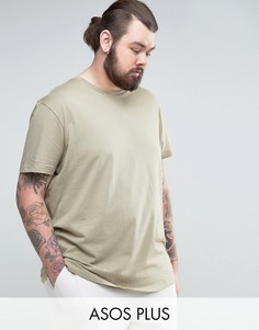 Длинная футболка с круглым вырезом ASOS PLUS - Бежевый