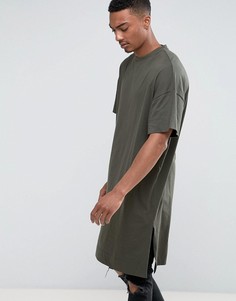 Длинная свободная футболка цвета хаки ASOS - Зеленый