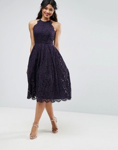 Кружевное платье миди с фигурными краями ASOS - Темно-синий