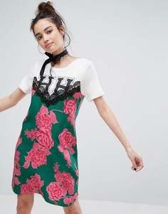 Платье-футболка с цветочным принтом на вставке H! By Henry Holland - Мульти