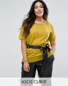 Футболка с завязкой спереди ASOS CURVE - Желтый