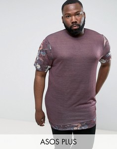 Супердлинная футболка с цветочным принтом на рукавах и по низу ASOS PLUS - Фиолетовый
