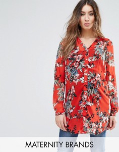 Рубашка с ярким цветочным принтом Mamalicious - Красный Mama.Licious