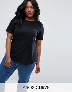 Футболка с контрастной вставкой в рубчик ASOS CURVE - Черный