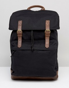 Черный парусиновый рюкзак с отделкой из искусственной кожи ASOS - Черный
