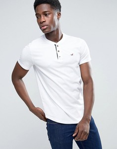 Белая узкая футболка хенли с логотипом-чайкой Hollister - Белый