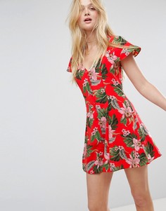 Чайное платье на пуговицах с тропическим принтом ASOS - Мульти