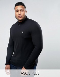 Черное обтягивающее поло из пике с длинными рукавами ASOS PLUS - Черный