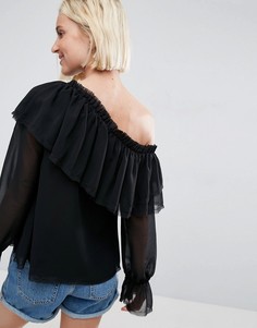 Блузка на одно плечо с оборками ASOS - Черный