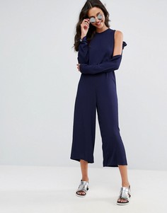 Комбинезон из жатой ткани с открытыми плечами и завязками ASOS - Темно-синий