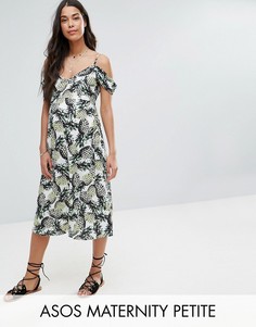 Приталенное платье миди с вырезами на плечах и принтом ананасов ASOS Maternity PETITE - Мульти