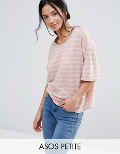 Свободная льняная футболка в полоску ASOS PETITE - Бежевый