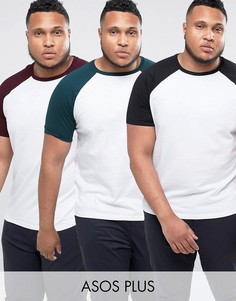 3 футболки с контрастными рукавами реглан ASOS PLUS - СКИДКА - Мульти