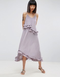 Выбеленное двухслойное платье макси с оборками ASOS - Фиолетовый