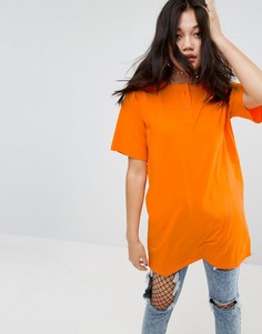 Выбеленная свободная футболка с пуговицами ASOS - Оранжевый