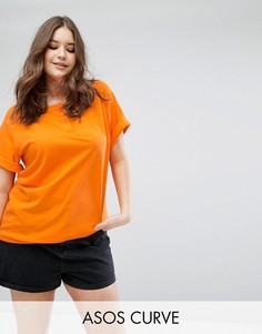 Выбеленная свободная футболка с пуговицами ASOS CURVE - Оранжевый