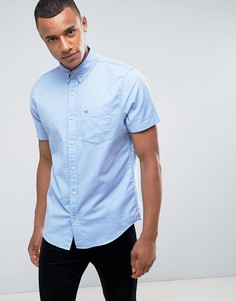 Синяя эластичная приталенная оксфордская рубашка с короткими рукавами Hollister - Синий