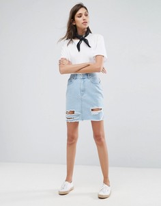 Светлая джинсовая юбка с рваной отделкой ASOS - Синий