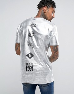 Удлиненная серебристая футболка с принтом Brooklyn ASOS - Серебряный