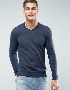 Хлопковый темно-синий джемпер с V-образным вырезом ASOS - Темно-синий