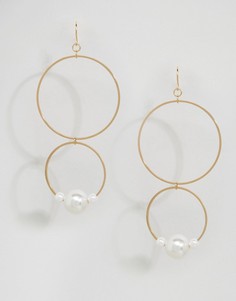 Двойные серьги-кольца с искусственным жемчугом ASOS - Золотой