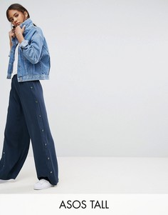 Широкие брюки с кнопками сбоку ASOS TALL - Темно-синий