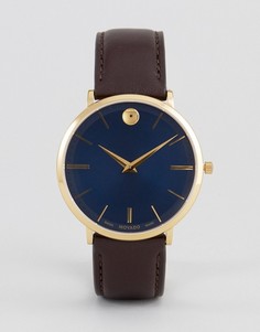 Часы с коричневым кожаным ремешком Movado 0607088 Ultra Slim - Коричневый