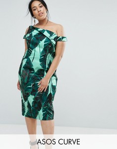 Платье-футляр миди с пальмовым принтом ASOS CURVE - Мульти