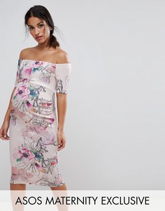 Платье с открытыми плечами и цветочным принтом ASOS Maternity - Розовый