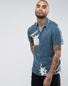 Рубашка классического кроя с короткими рукавами и принтом AllSaints - Синий