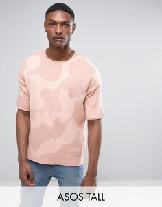 Розовая трикотажная oversize-футболка с камуфляжным принтом ASOS TALL - Розовый