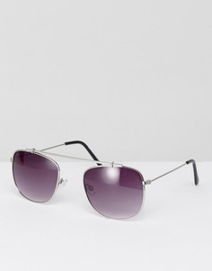 Серебристые круглые солнцезащитные очки с планкой над переносицей New Look - Серебряный