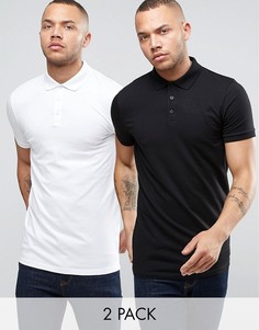2 удлиненные обтягивающие футболки-поло (белая и черная) ASOS - Мульти
