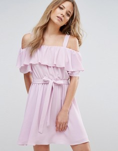 Платье с оборкой и поясом Miss Selfridge - Фиолетовый