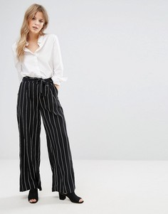 Брюки в полоску с широкими штанинами New Look - Черный