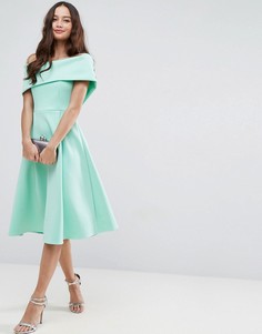 Платье миди для выпускного со спущенными плечами ASOS - Оранжевый