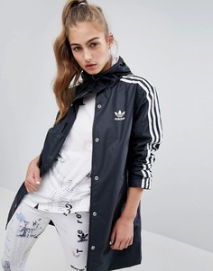 Куртка-дождевик с полосками и капюшоном adidas Originals - Черный