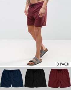 3 шортов для плавания (сливовые, темно-синие и черные) ASOS - СО СКИДКОЙ - Мульти
