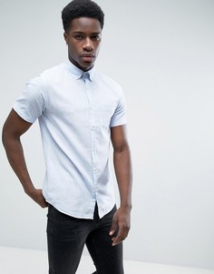 Узкая рубашка с добавлением льна и короткими рукавами Jack & Jones Originals - Синий