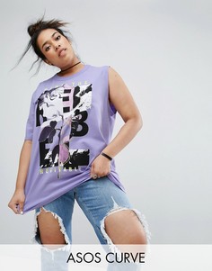 Oversize-футболка на одно плечо с принтом ASOS CURVE - Фиолетовый